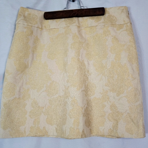 Ann Taylor LOFT Size‎ 12 Gold Metallic Brocade Rose Floral Tapestry Cloth Skirt - Picture 1 of 8